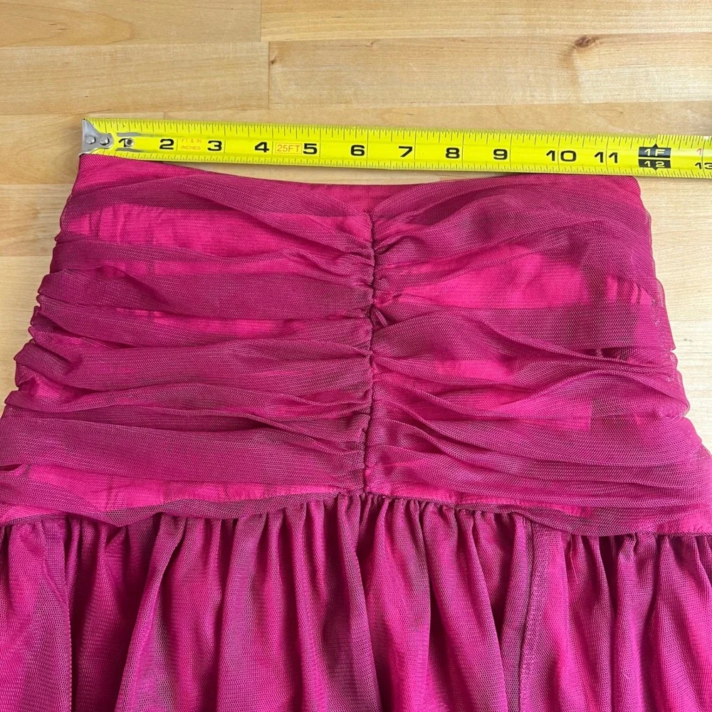 Maeve Anthropologie Ruched Tulle Mesh Tiered Ruffle Skirt Fuchsia Pink Size 0‎